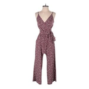 Kaileigh Burgundy Floral Wide Leg Jumpsuit Surplice V-Neck Side Tie Womens